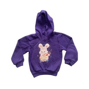 Vintage Infant Sweatshirt Hoodie 12 Mos Bunny Ukulele Music Embroidered Purple